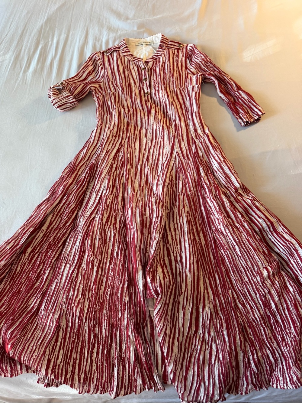 Red and White Striped Crinkled Maxi Dress